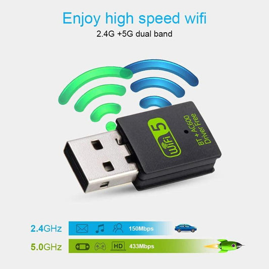 USB WIFI + Bluetooth 5.0 Adapter With Window 7/8/8.1/10/XP/Mac (AD-UW-0213 AC600)