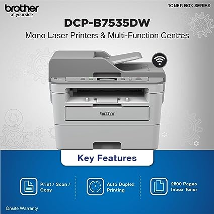 Brother DCP-B7535DW Multi-Function Monochrome Laser Printer with Auto Duplex Printing & Wi-Fi (Toner Box Technology)