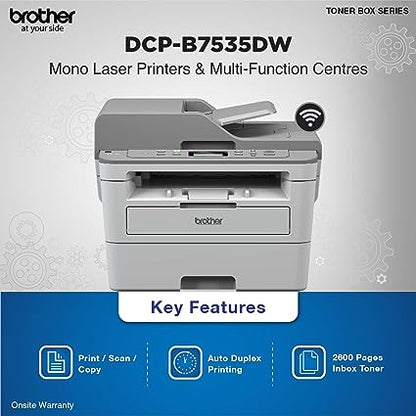 Brother DCP-B7535DW Multi-Function Monochrome Laser Printer with Auto Duplex Printing & Wi-Fi (Toner Box Technology)