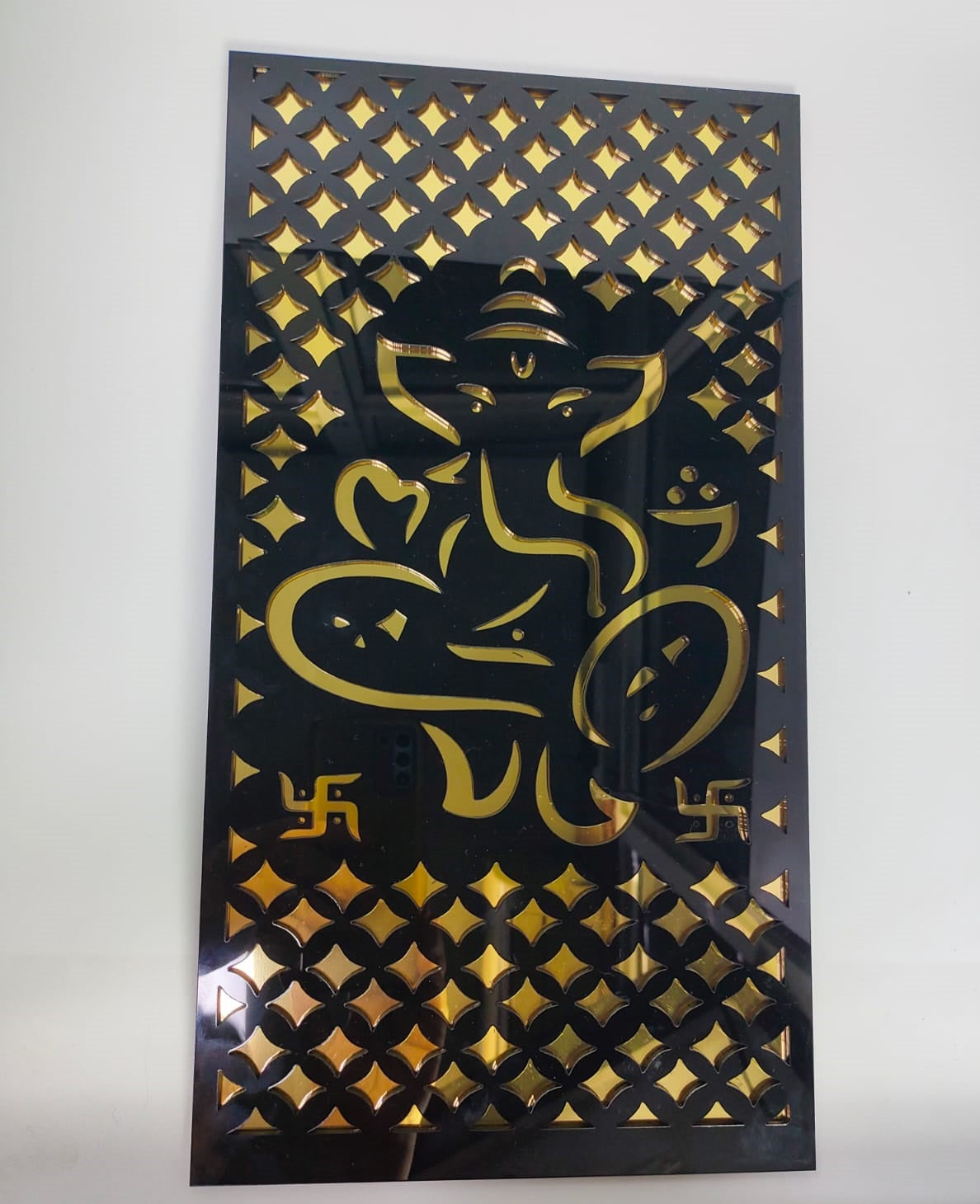 Acrylic Lord Ganesha 5mm Wall Art Black & Golden (35.5 X 20.3)cm (14 X 8 Inches)