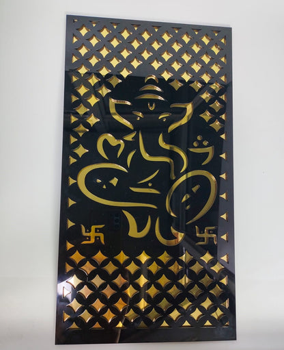 Acrylic Lord Ganesha 5mm Wall Art Black & Golden (35.5 X 20.3)cm (14 X 8 Inches)