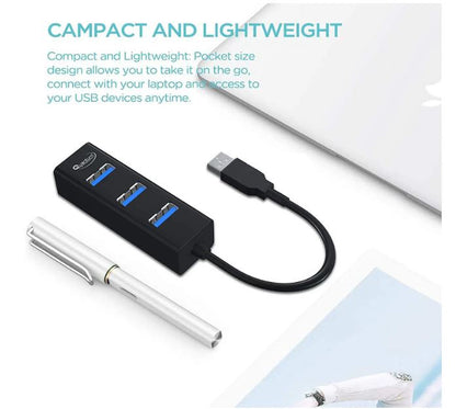 USB 3.0 Hub with 4 Ports, Hi-Speed Data Transfer, LED Indication, DC 5V Power Jack & Fuse Protection For Multi Device Connection, Plug Play Usage