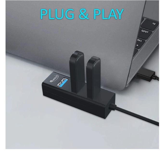 USB 3.0 Hub with 4 Ports, Hi-Speed Data Transfer, LED Indication, DC 5V Power Jack & Fuse Protection For Multi Device Connection, Plug Play Usage