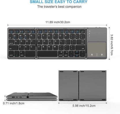 Wireless Foldable Bluetooth Keyboard with Touchpad, Slim Portable Design for Tablets & Laptops