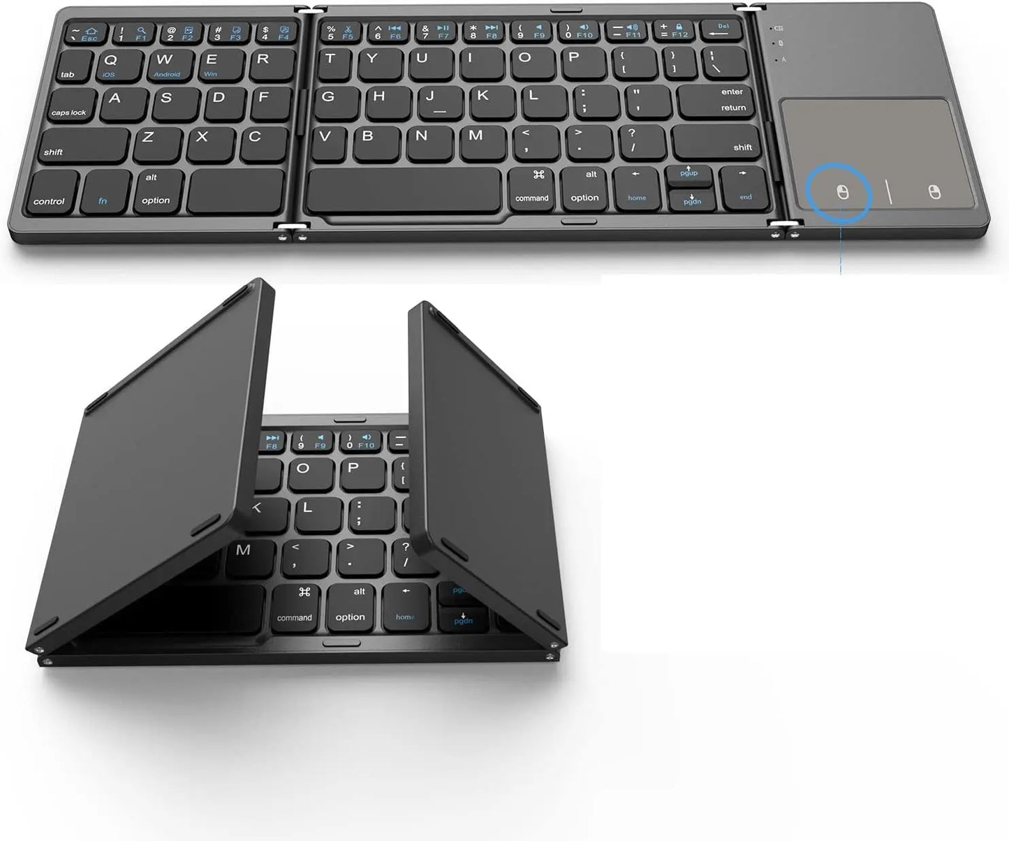 Wireless Foldable Bluetooth Keyboard with Touchpad, Slim Portable Design for Tablets & Laptops