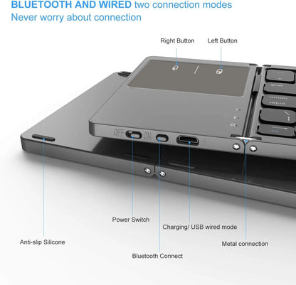 Wireless Foldable Bluetooth Keyboard with Touchpad, Slim Portable Design for Tablets & Laptops