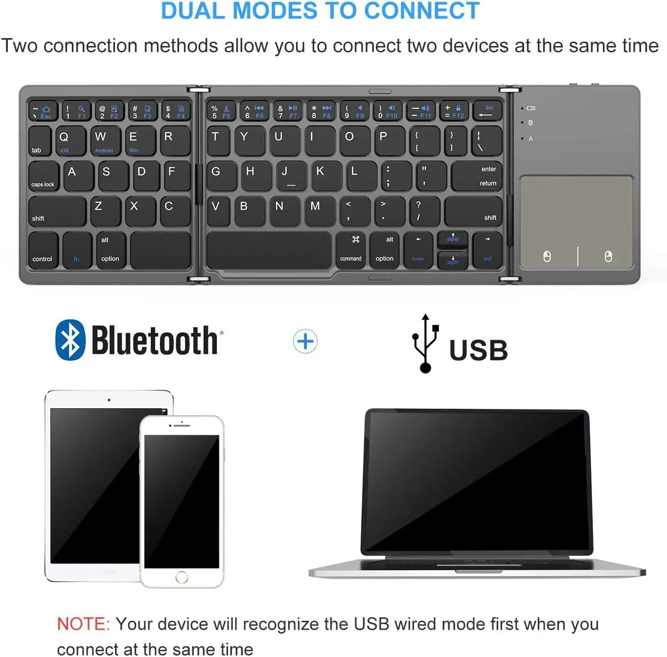 Wireless Foldable Bluetooth Keyboard with Touchpad, Slim Portable Design for Tablets & Laptops