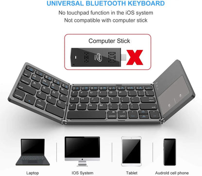 Wireless Foldable Bluetooth Keyboard with Touchpad, Slim Portable Design for Tablets & Laptops