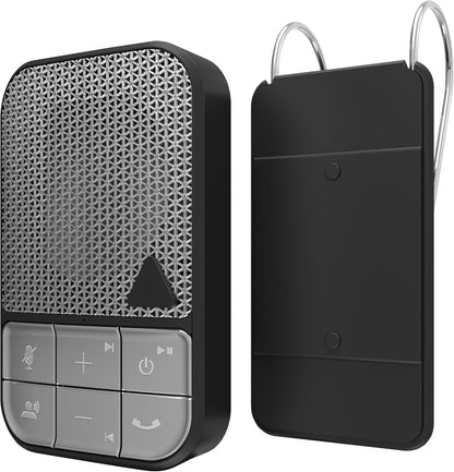 ZAGG Wireless Bluetooth Hands-Free Car Speakerphone with Noise Cancellation, Voice Control & Clip Mount Portable In-Car Speaker for Calls & Music Playback (Black & Silver)