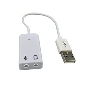 USB Sound Card 7.1 Channel Audio Adapter with mic and 3.5mm Microphone Earphone Socket 2.0 Speaker Virtual 3D Support (White)