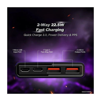 boAt EnergyShroom PB300 Black Panther 10000mAh Power Bank with 22.5w Fast Charging, 12-Layer Smart IC Protection, LED Indicators