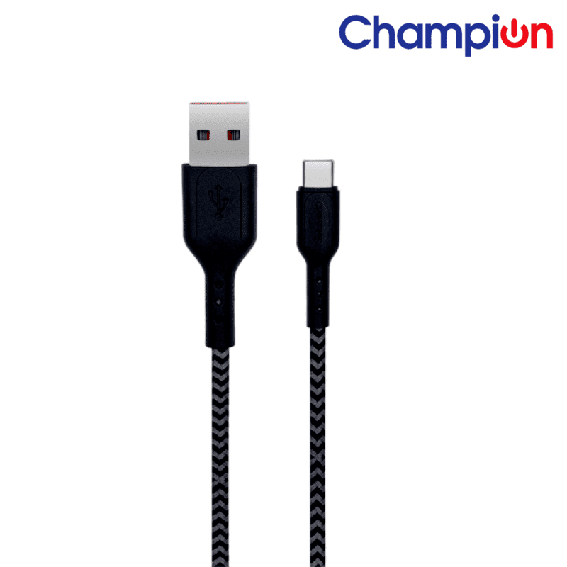 Champion USB-A to Type-C 2.4A Fast Charging Cable Braided ,Compatible with Android Phones/Tablets (Black)