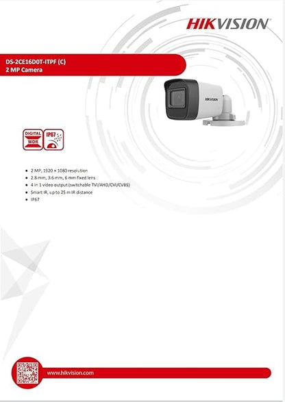HIKVISION DS-2CE16H0T-ITPFS 5MP with in-Built Mic Bullet CCTV Camera (White)