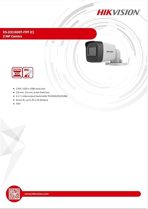 HIKVISION DS-2CE16H0T-ITPFS 5MP with in-Built Mic Bullet CCTV Camera (White)