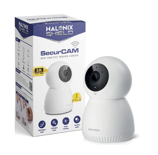 Halonix SecurCAM 360Â° 3MP 3K Pro HD Pan/Tilt Wi-Fi Smart Home Security Camera, 8X Digital Zoom, 2-Way Audio, Night Vision (White)