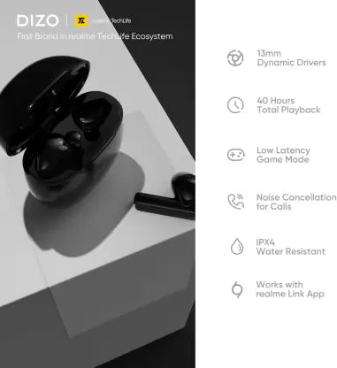 DIZO Buds P with Fast Charge, 40HPlaytime & 13mm Driver (by realme TechLife) Bluetooth True Wireless in Ear Earbuds (Black)