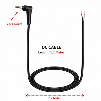 Champion DC 2.5 x 0.7mm Male L-Shape to Pigtail Open Ended Power Cable 1.2m for CCTV, LED & DIY Electronics