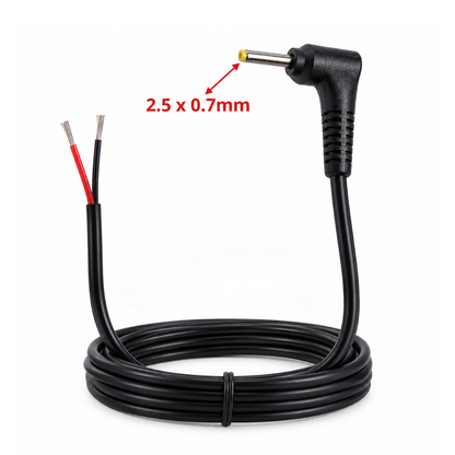 Champion DC 2.5 x 0.7mm Male L-Shape to Pigtail Open Ended Power Cable 1.2m for CCTV, LED & DIY Electronics