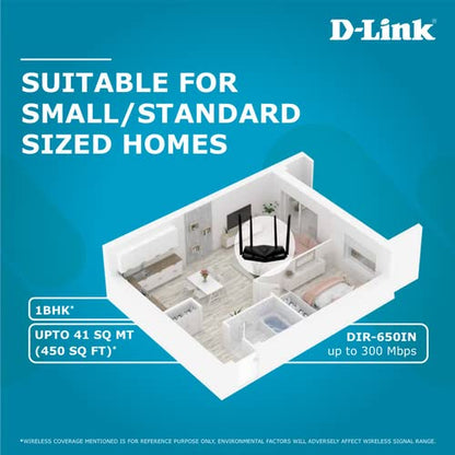 D-Link DIR-650IN Wireless N300 Router with 4 Antennas, Router | AP | Single_Band, Repeater | Client | WISP Client/Repeater Modes (Black)