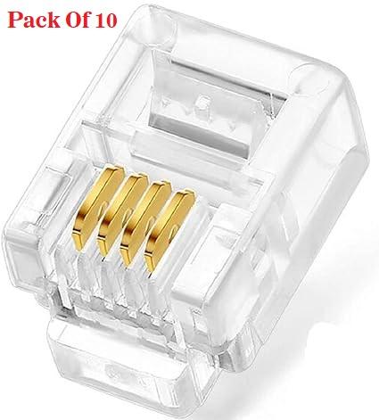 RJ11 4 Pin Telephone Plug 6P4C Modular Plug Telephone Phone Connector Crystal Head Plug Network Connector,Four-Core Cable RJ 11 Plug (Pack Of 10)