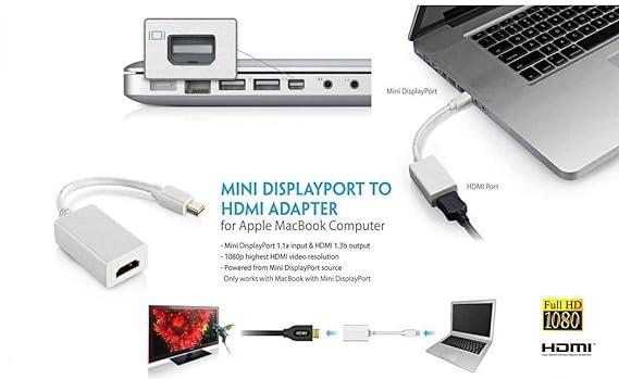 Mini DisplayPort to HDMI, Mini DP to HDMI Full HD Adapter Gaming Adapter (Black, For PC)
