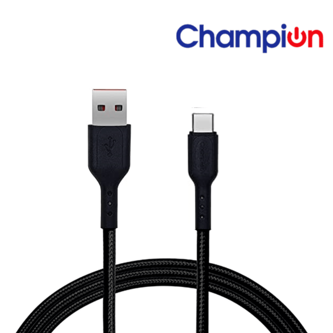 Champion USB to Type C 3Amp Data Sync & Charging Cable Braided for all Android & Type C Devices (Black)