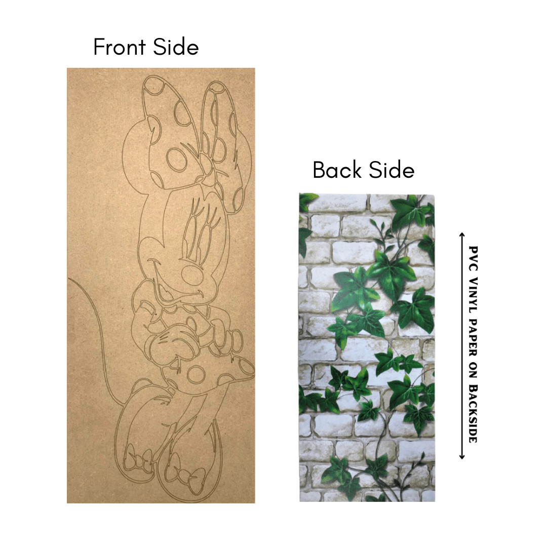Pre Marked MDF Wooden Wall Hanging For DIY Painting Cutout 4mm Thickness (18 X 8" in) Minnie Mouse With PVC Vinyl Paper Pasted on Back Side