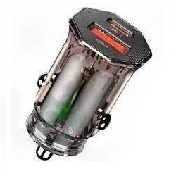 Champion Dual Port USB Car Charger with PD 30W & QC 24W | USB-C to USB-A ,Transparent (Black)