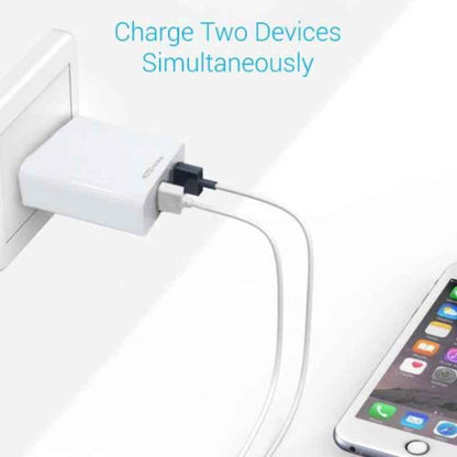 Portronics Adapto 646 POR-646, 3.1A Fast Charging Dual USB Port Wall Adapter with 1M Micro-USB Charging Cable (White)