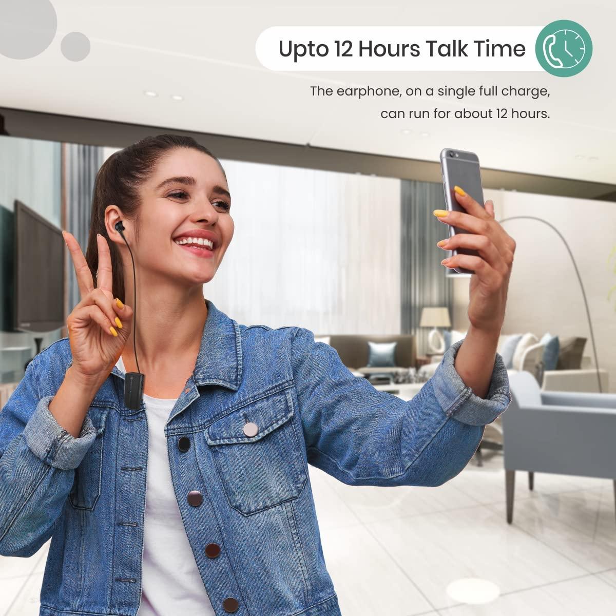 Portronics Harmonics Klip 4 Retractable Bluetooth Music & Calling Earphone with Long Playtime, Vibration Prompt (Black)