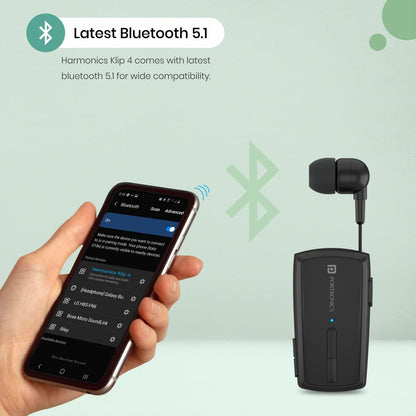 Portronics Harmonics Klip 4 Retractable Bluetooth Music & Calling Earphone with Long Playtime, Vibration Prompt (Black)
