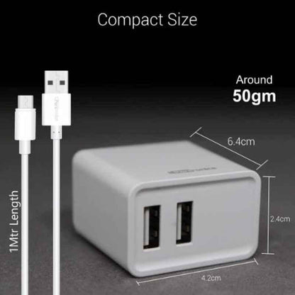 Portronics Adapto 646 POR-646, 3.1A Fast Charging Dual USB Port Wall Adapter with 1M Micro-USB Charging Cable (White)
