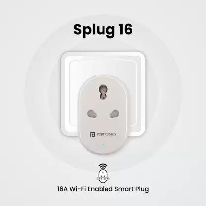 Portronics Splug 16 Wifi 16A Smart Plug Suitable for AC, Geyser, TVs, Fan Compatible with Alexa and Google Assistant