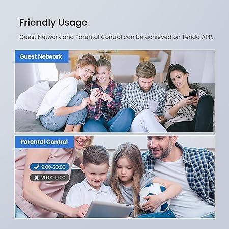 Tenda AC8 AC1200 MU-MIMO Wireless Gigabit Router, Wi-Fi Speed up to 867Mbps/5G + 300Mbps/2.4G, 4 Gigabit Ports, Guest Wi-Fi, IPV6 (Black)