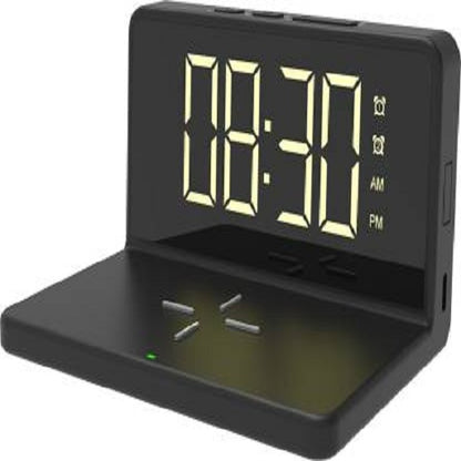 Portronics Freedom 4A Digital Alarm Clock with 15 W Fast Wireless Mobile Charger, Compatible with iPhone and Other Qi-Enabled Devices (Black)