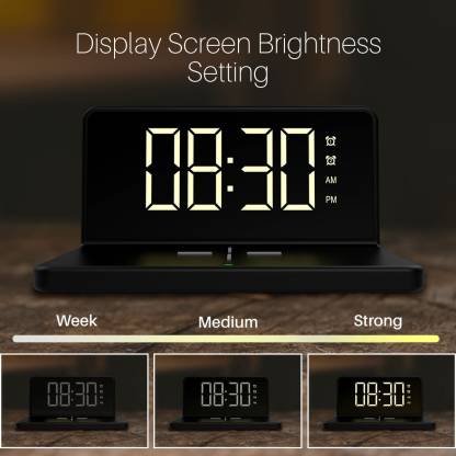 Portronics Freedom 4A Digital Alarm Clock with 15 W Fast Wireless Mobile Charger, Compatible with iPhone and Other Qi-Enabled Devices (Black)