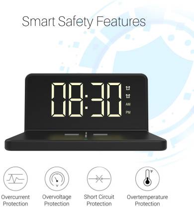 Portronics Freedom 4A Digital Alarm Clock with 15 W Fast Wireless Mobile Charger, Compatible with iPhone and Other Qi-Enabled Devices (Black)