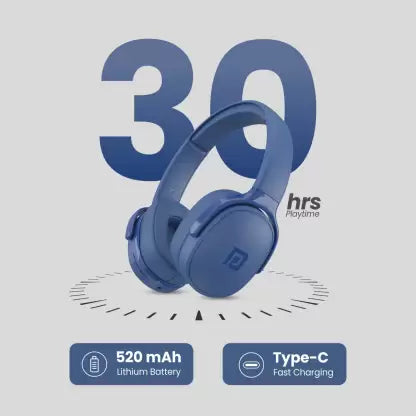 Portronics Muffs A Bluetooth 5.0 Wireless Headphone , Handsfree Calling , 3.5mm Aux-in, Long Playtime, Powerful Bass (Blue)