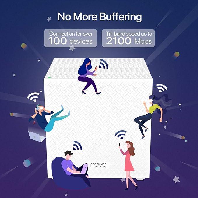 Tenda MW12 AC2100 Tri-Band Whole Home Mesh Wi-Fi System, 3 Gigabit Ports, 6000sqÃ‚Â² Wi-Fi Coverage, Easy Set Up, Work with Amazon Alexa, (Pack of 3)