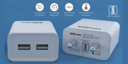 Portronics Adapto 66 POR-1066 2.4A Dual USB Ports Charging Adapter with 1M Micro USB Cable (White)