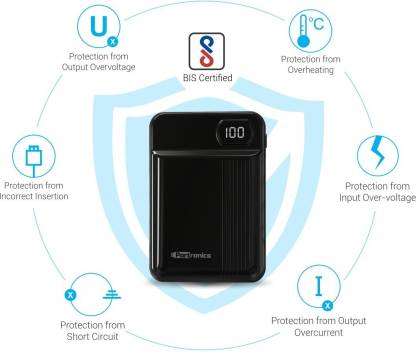 Portronics Indo 10D 10,000 mAh Power Bank Dual Input(Type C + Micro USB) and Dual Output with Display (Black)