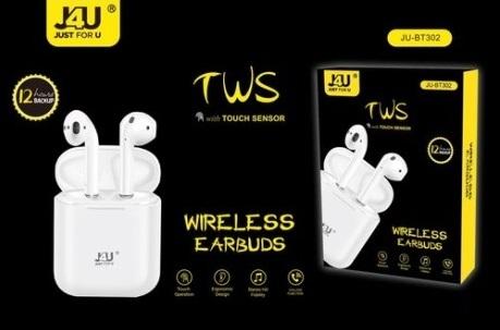 J4U TWS Wireless Earbuds JU-BT302 12 Hours Backup (White)