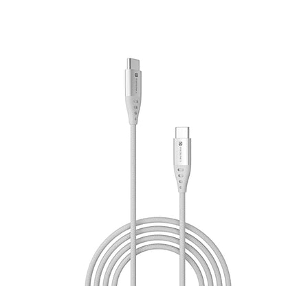 Portronics Konnect C1 60W PD Type C to Type C Unbreakable Data & Charging Cable, Nylon Braided with Metal Heads, 1M Length (White)