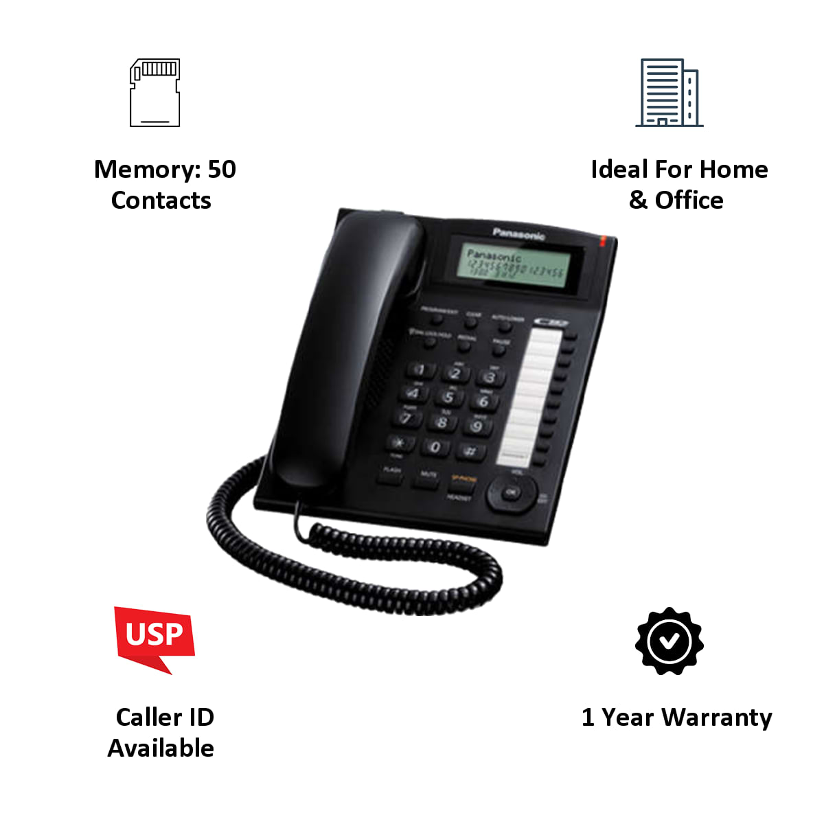 Panasonic Single Line KX-TS880MX Corded Phone (Black)