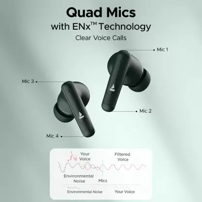 boAt Airdopes 161 ANC TWS Earbuds - 32dB Active Noise Cancellation, 50 Hours Playback, ASAP Charge, Bluetooth - Green