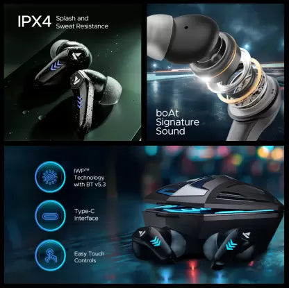 boAt Immortal 131 W/ Beast Mode (40ms Low Latency), 40 Hours Playback & RGB Lights Bluetooth (Black Sabre, True Wireless)