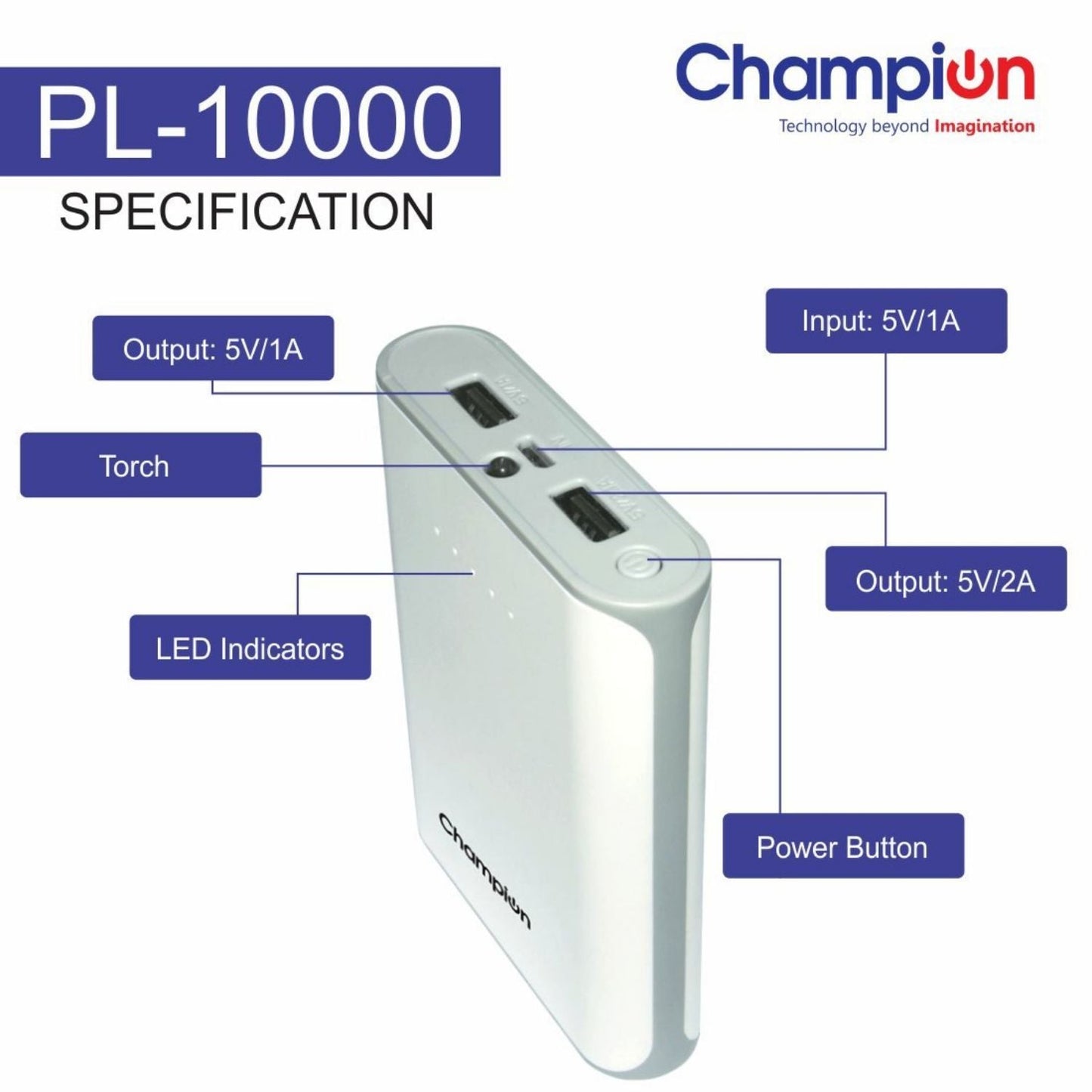 Champion 10400mAh Power Bank - High-Capacity Portable Charger for Smartphones & Tablets (Multicolor)