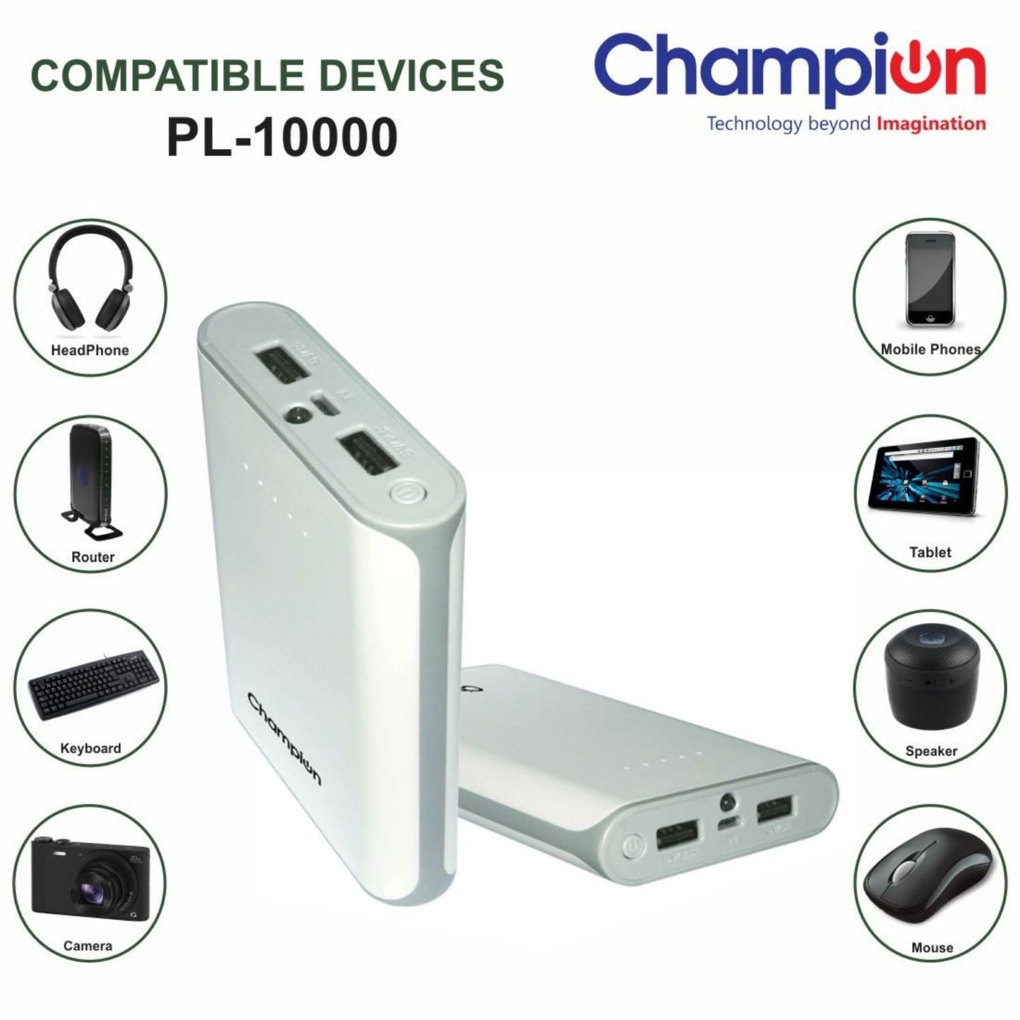 Champion 10400mAh Power Bank - High-Capacity Portable Charger for Smartphones & Tablets (Multicolor)