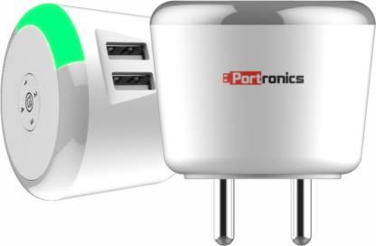 Portronics Adapto 464 Wall Charger With LED Indicator 2.4A Quick Charging Dual USB Port All iOS & Android Devices (White)