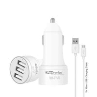 Portronics CarPower 3T 3.4A Car Charger with Three USB Port, 1M USB Cable, White